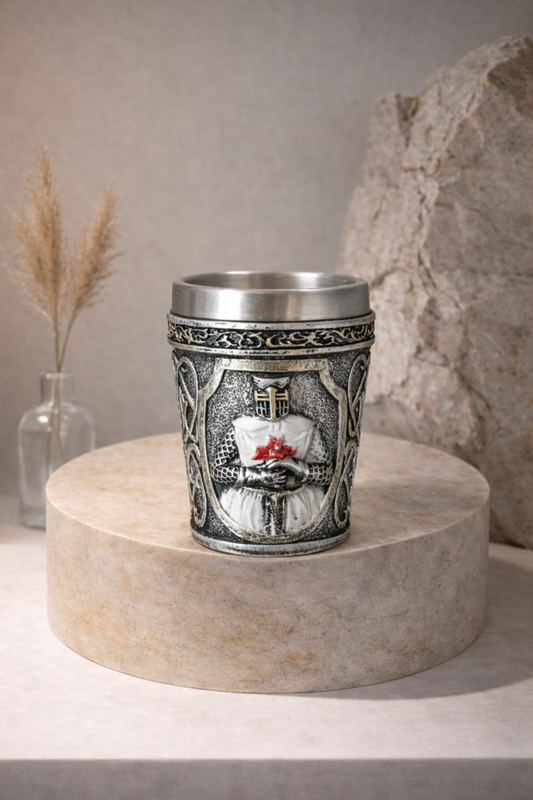 Vaso de Chupito Caballero Medieval con Escudo Blanco y Rojo