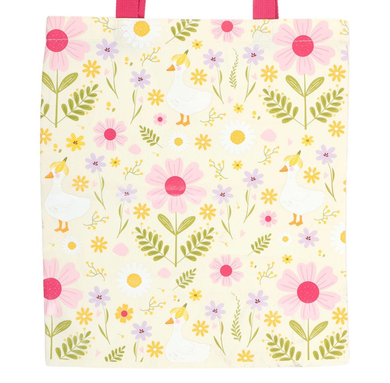 BOLSO TOTE CON ESTAMPADO DE MARGARITAS Y PATO