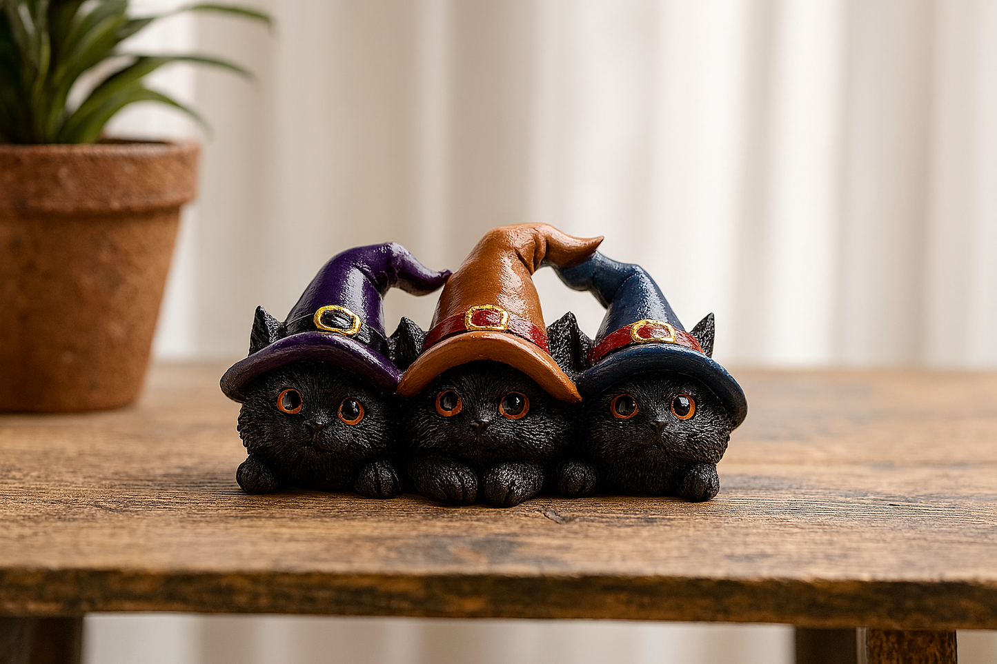Figura Trío de Brujas Gato Negro con Sombreros