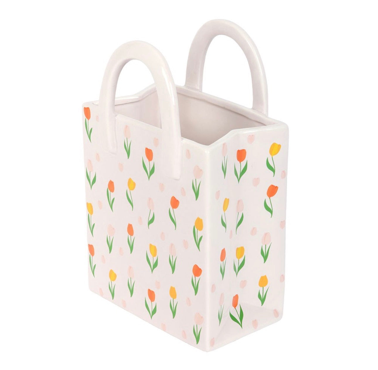 FLORERO DE CERÁMICA CON ESTAMPADO DE TULIPÁN EN FORMA DE BOLSA