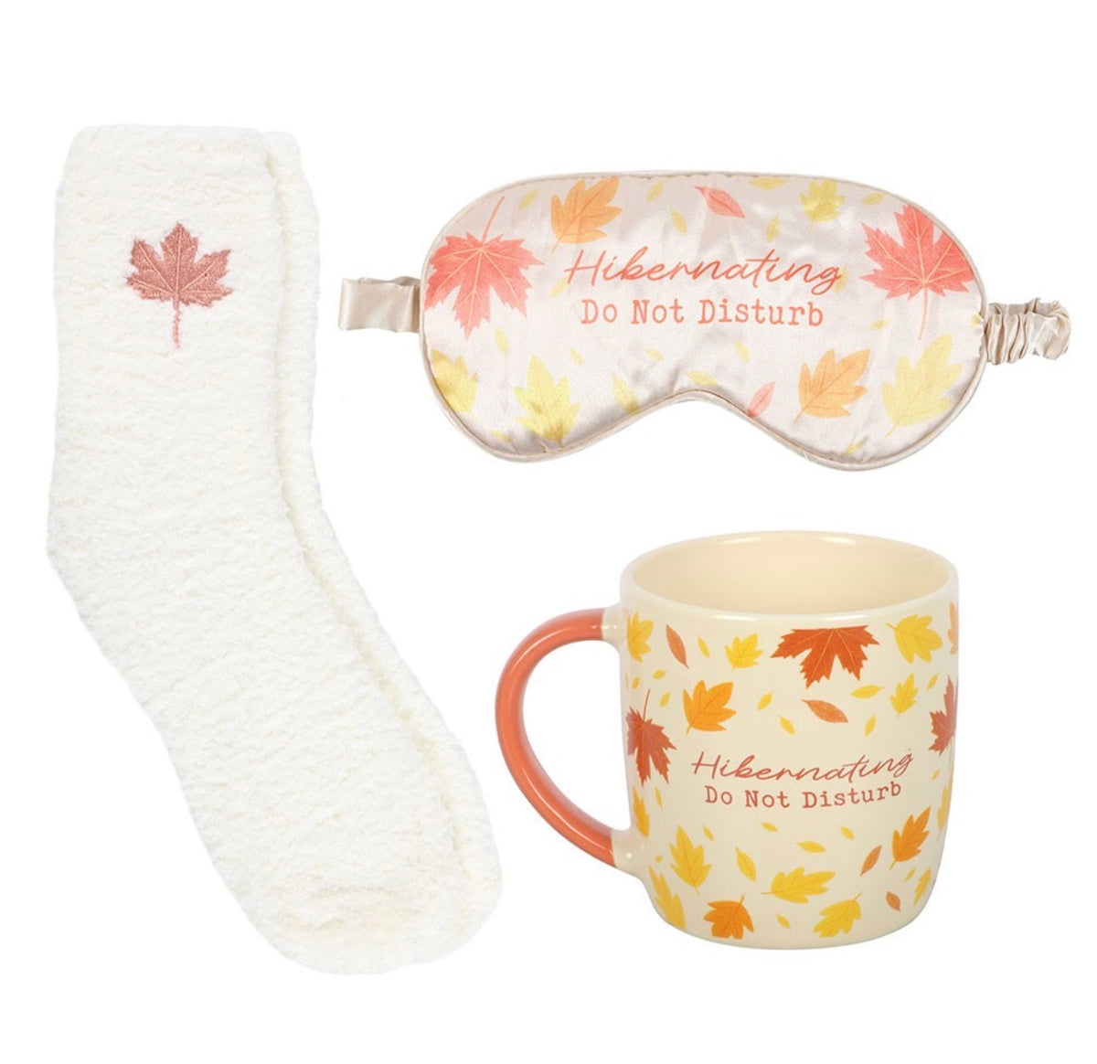 KIT DE HIBERNACIÓN OTOÑAL CON TAZA, CALCETINES Y ANTIFAZ