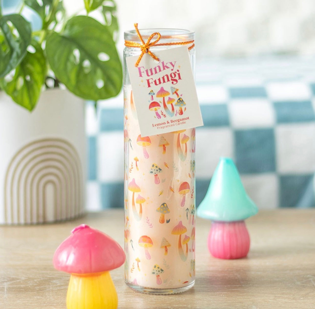 VELA DE TUBO CON ESTAMPADO DE HONGOS FUNKY