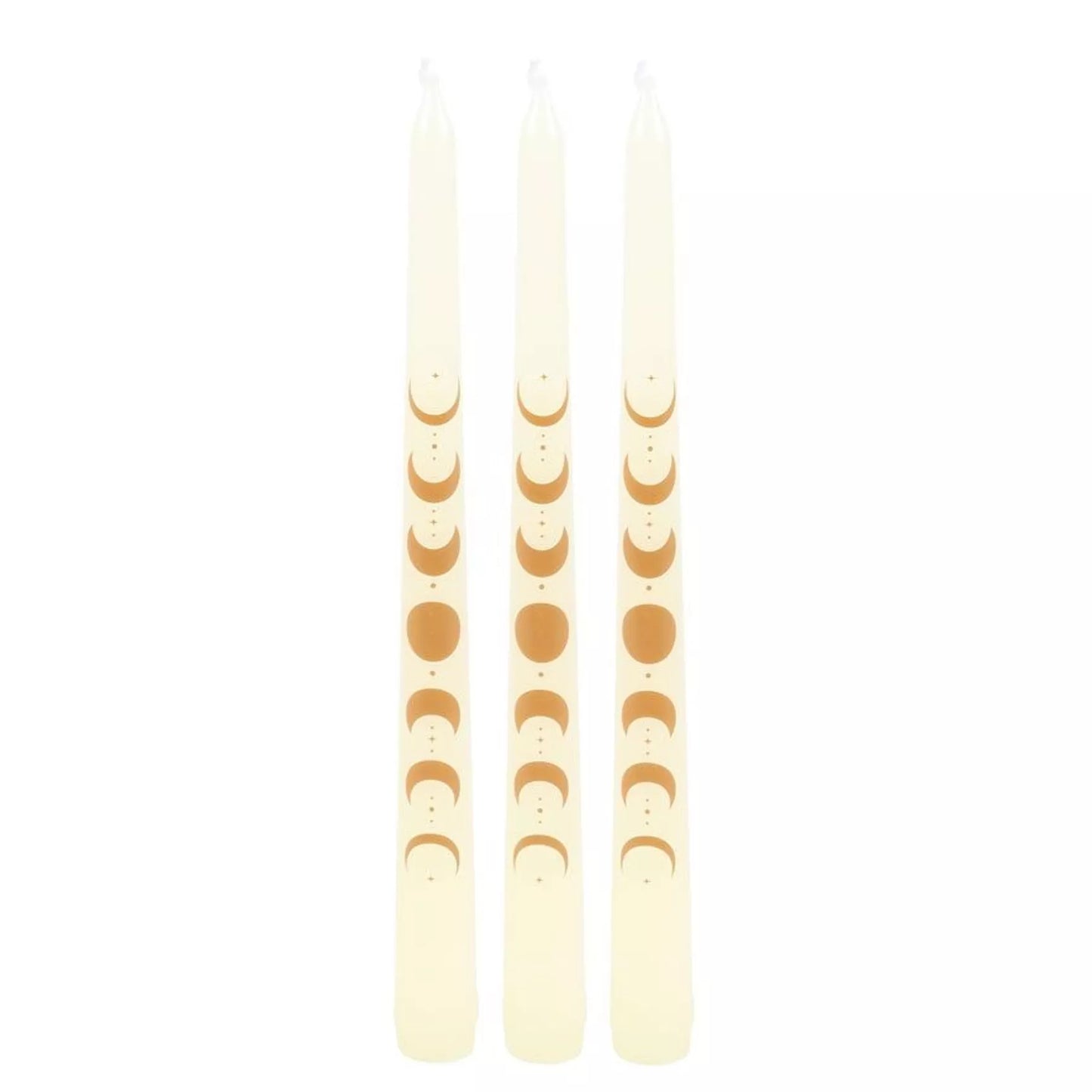Juego de 3 velas de cena cónicas con fases lunares en color blanco roto