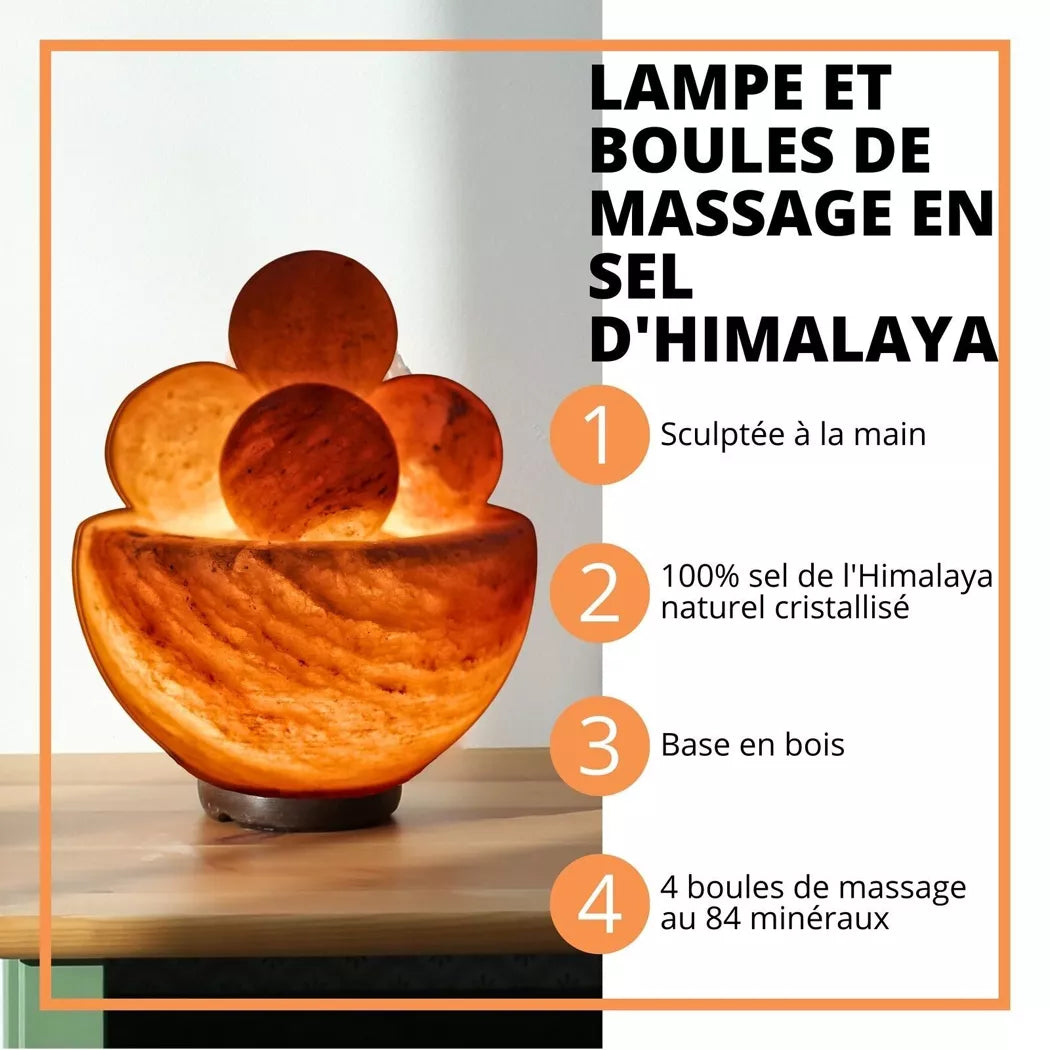 Lámpara de Sal del Himalaya + 4 bolas de masaje de sal del Himalaya