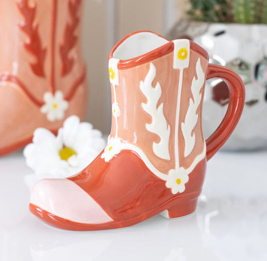 TAZA CON FORMA DE BOTA DE VAQUERO ROSA