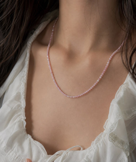 Collar Opalo Rosa 2 mm Facetada 40+5 Cms Cierre Acero