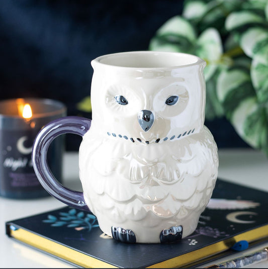 Taza iridiscente con forma de búho