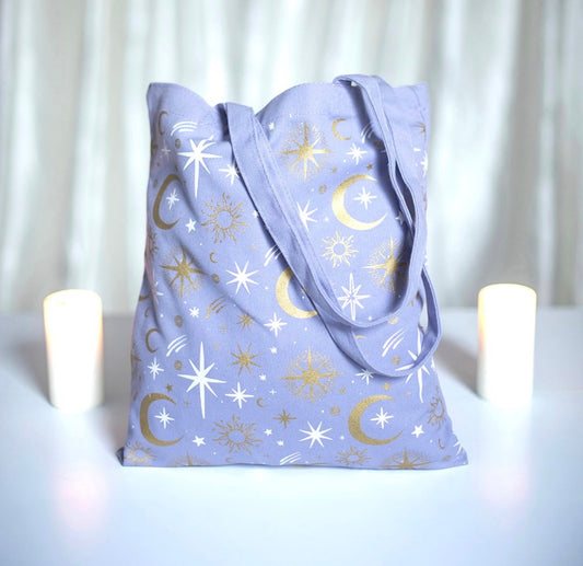 TOTE BAG DE MANO CON ESTAMPADO CELESTIAL MORADO