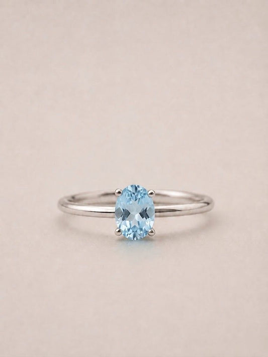 Anillo Topacio Azul Facetado en Plata