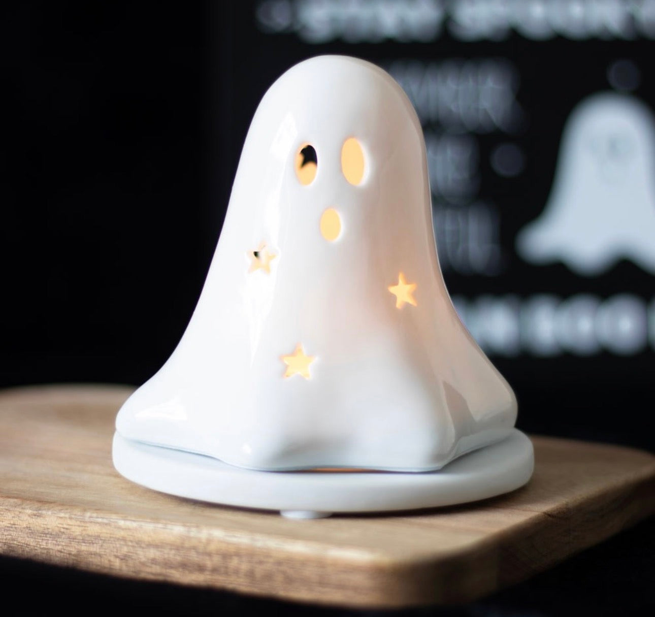 PORTAVELAS DE CERÁMICA CON FORMA DE FANTASMA PARA VELAS DE TÉ Y CONOS DE INCIENSO
