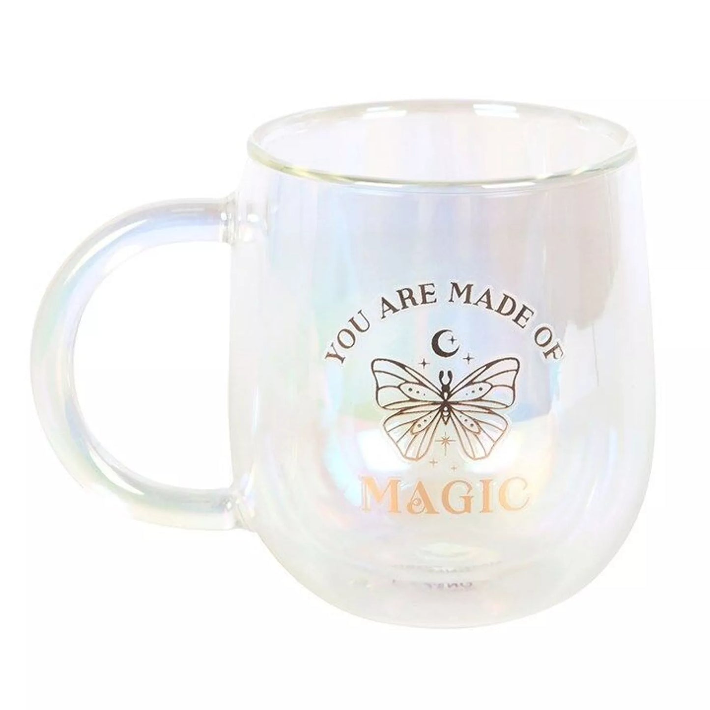 Taza de vidrio iridiscente de doble pared "You Are Made of Magic"
