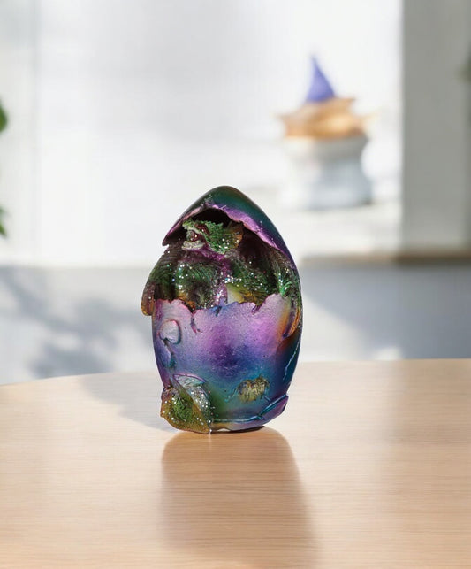 Figura Dragón Arcoíris Metálico Huevo que Eclosiona