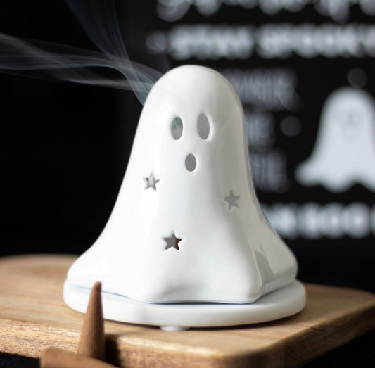 PORTAVELAS DE CERÁMICA CON FORMA DE FANTASMA PARA VELAS DE TÉ Y CONOS DE INCIENSO