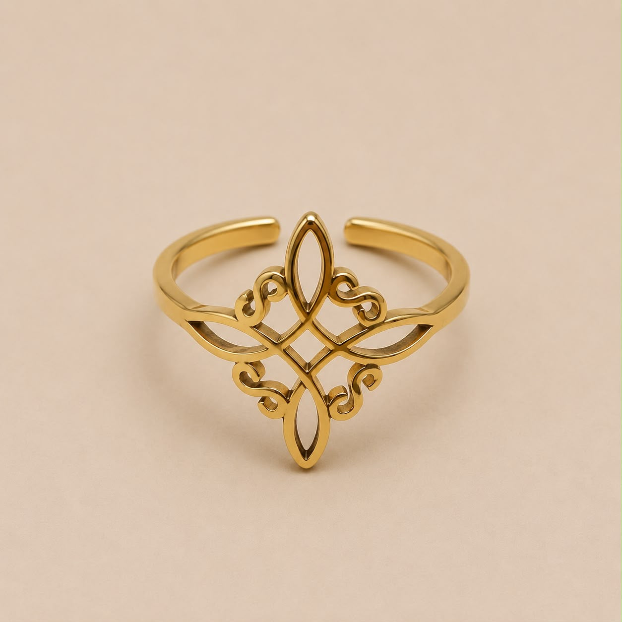 Anillo Acero Dorado Adaptable Nudo De Brujas