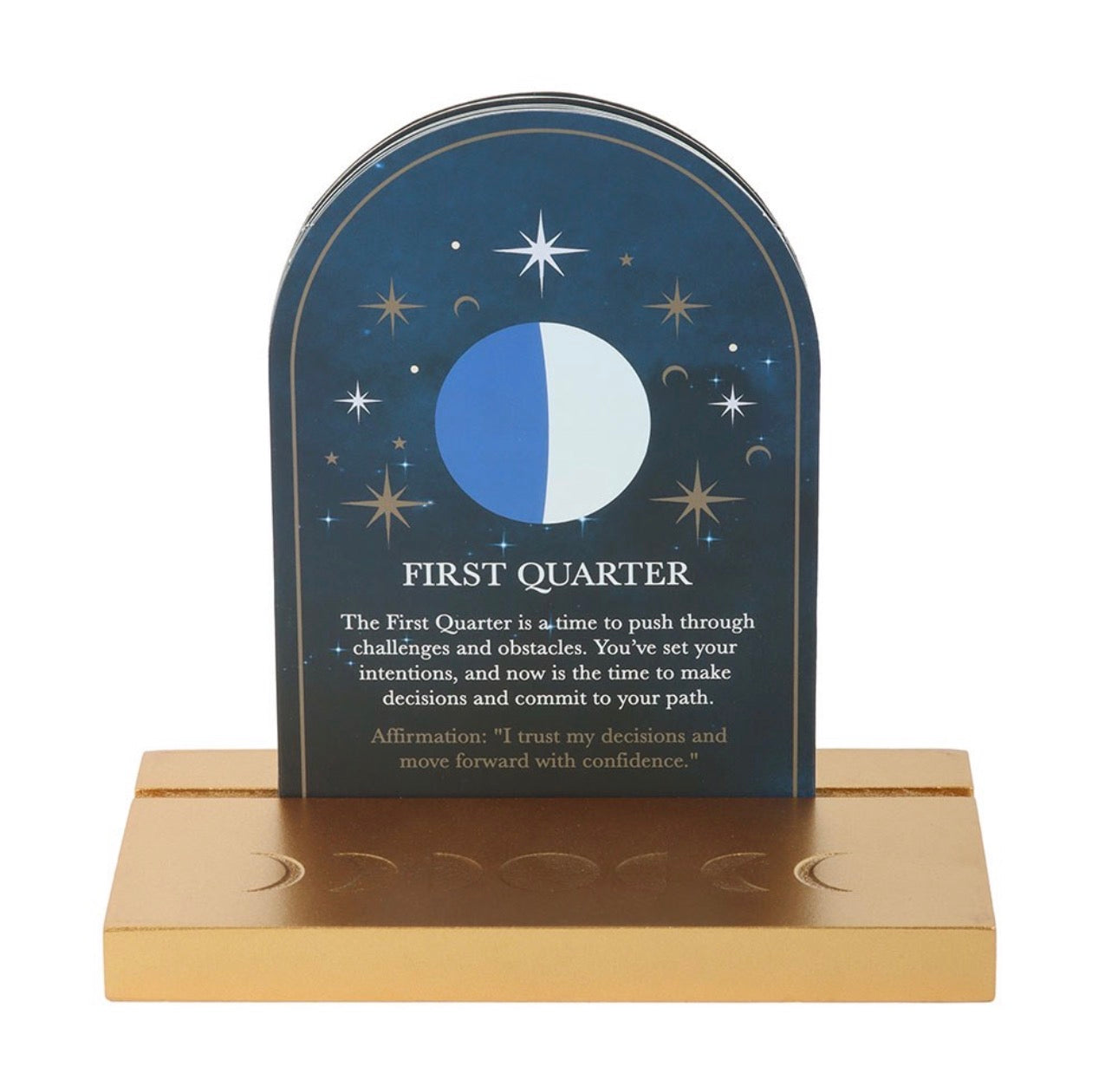 JUEGO DE 8 TARJETAS DE FASES LUNAR CON SOPORTE DE MADERA