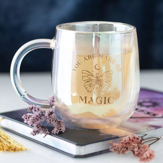 Taza de vidrio iridiscente de doble pared "You Are Made of Magic"