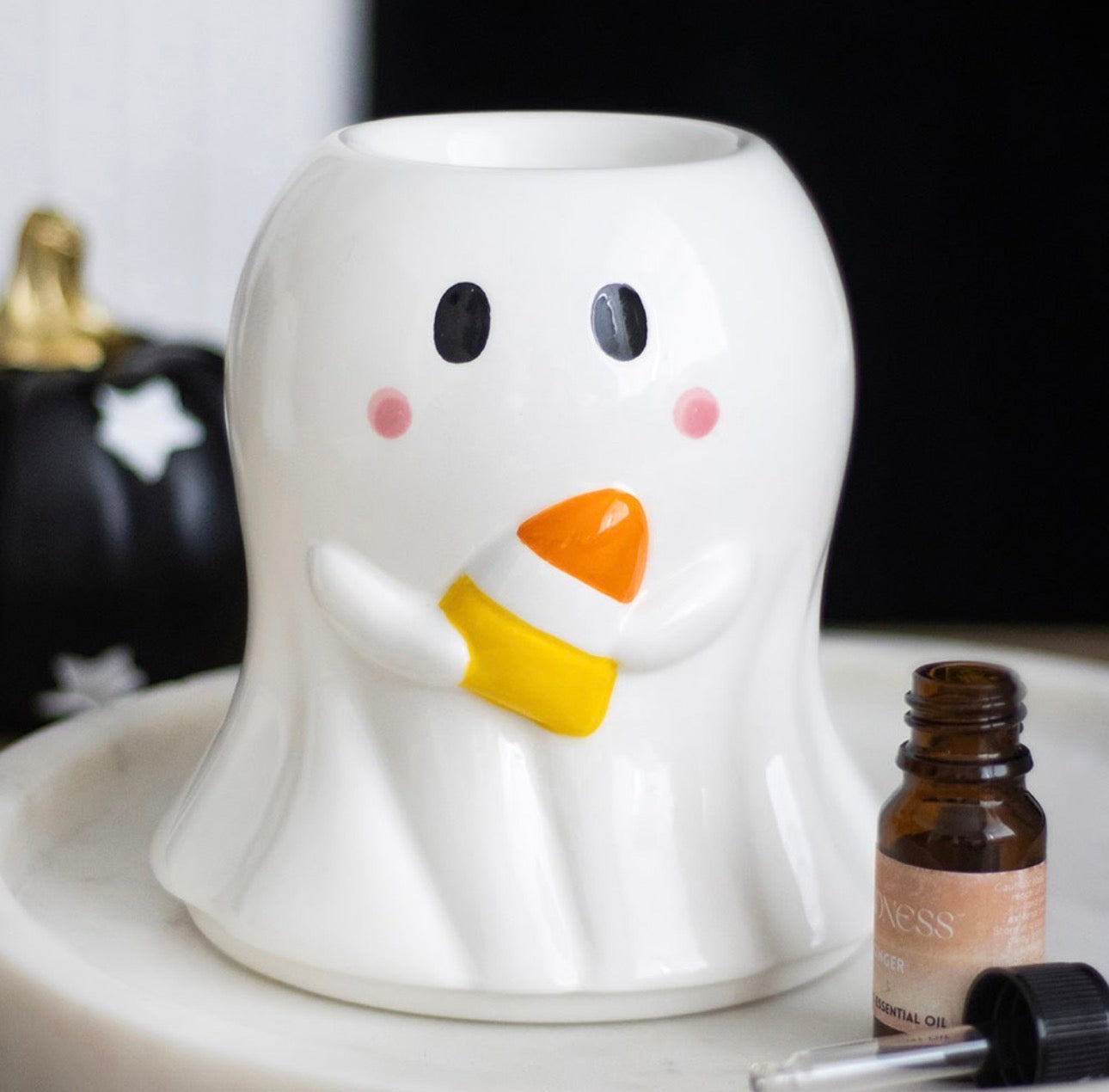 QUEMADOR DE ACEITE Y CALENTADOR DE CERA CON FORMA DE FANTASMA DE CANDY MAÍZ
