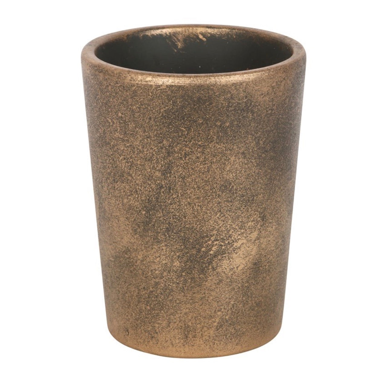 Maceta de terracota color bronce con liebre mirando a la luna, diseñada por Lisa Parker.