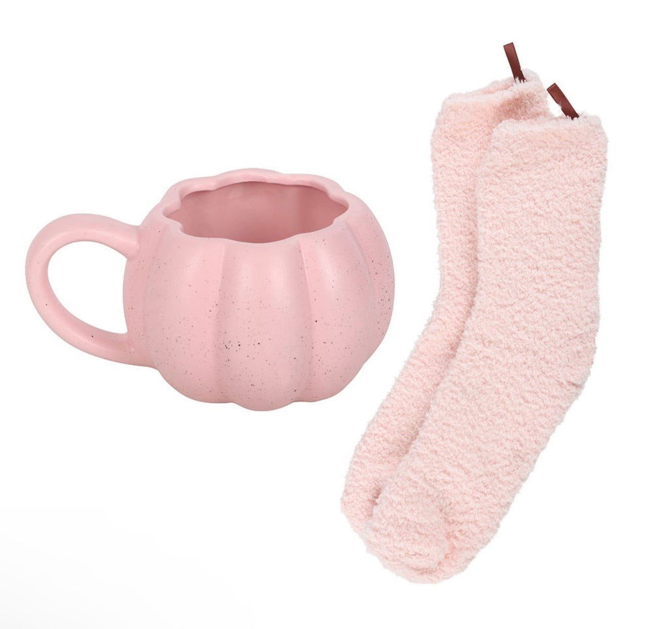 JUEGO DE TAZA Y CALCETINES CON DISEÑO DE CALABAZA ROSA