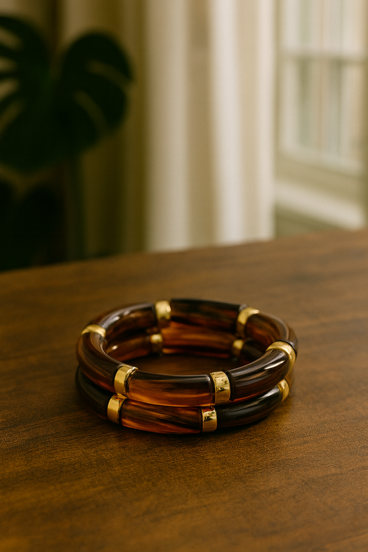 Pulsera Ámbar con Detalles Dorados