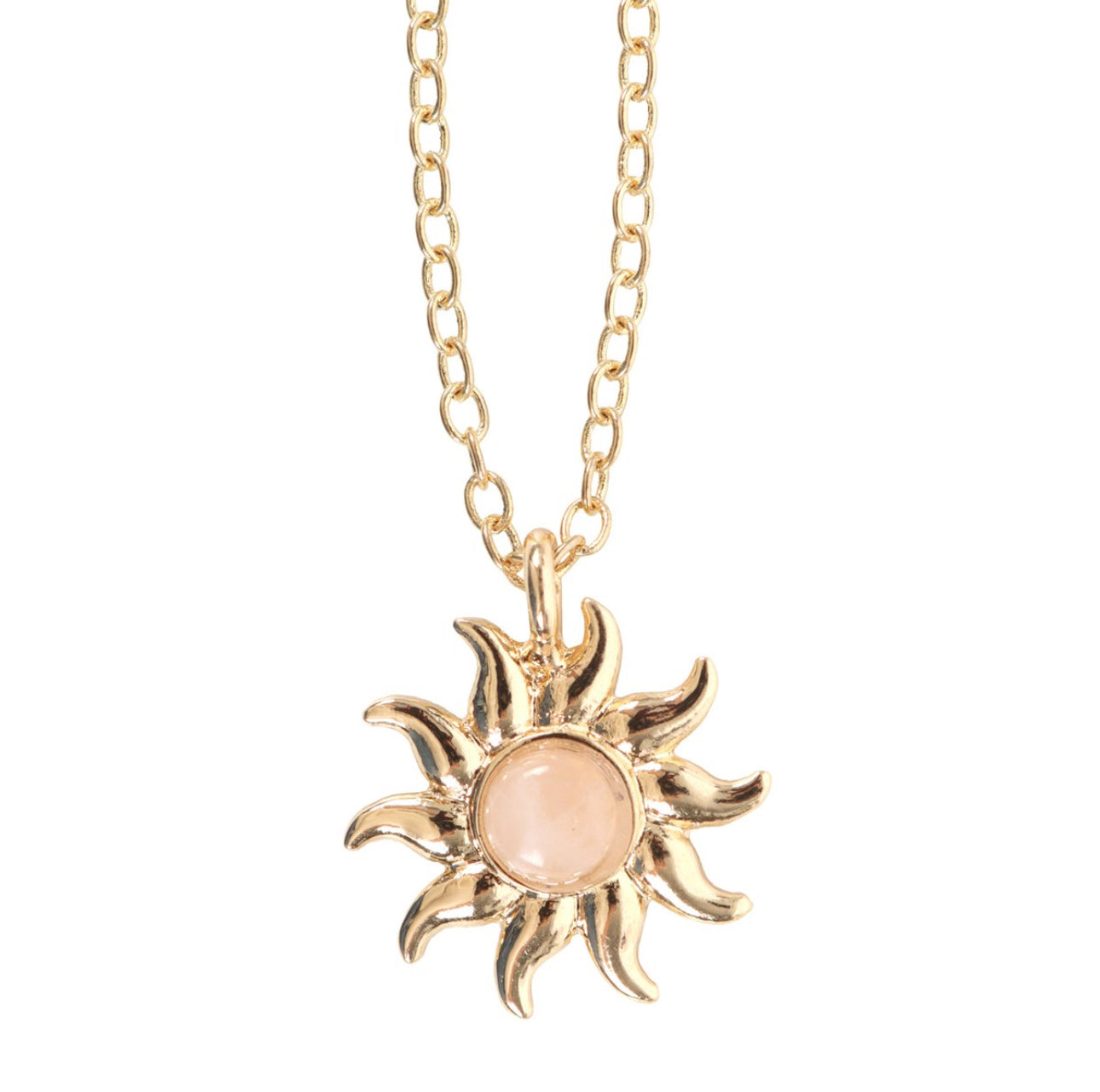 TARJETA CON COLLAR CELESTIAL DE CUARZO ROSA Y SOL