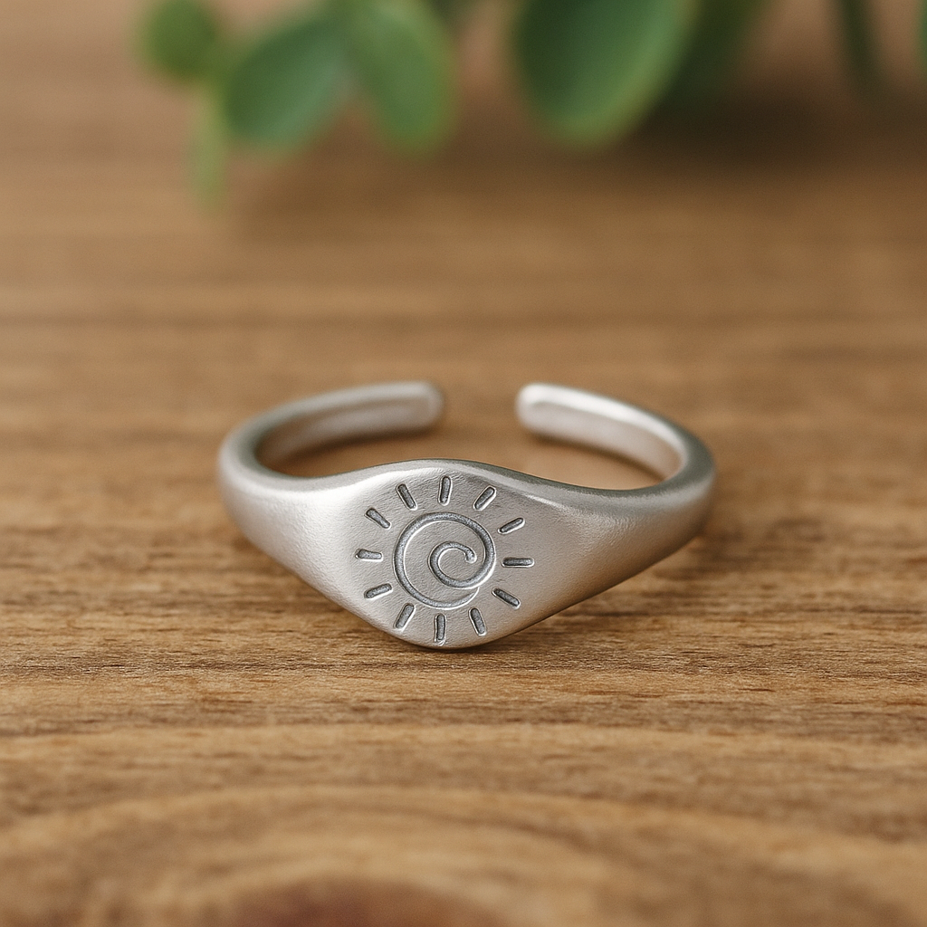 Anillo Sol Espiralado – Luz y Energía Vital (Dorado y plateado)