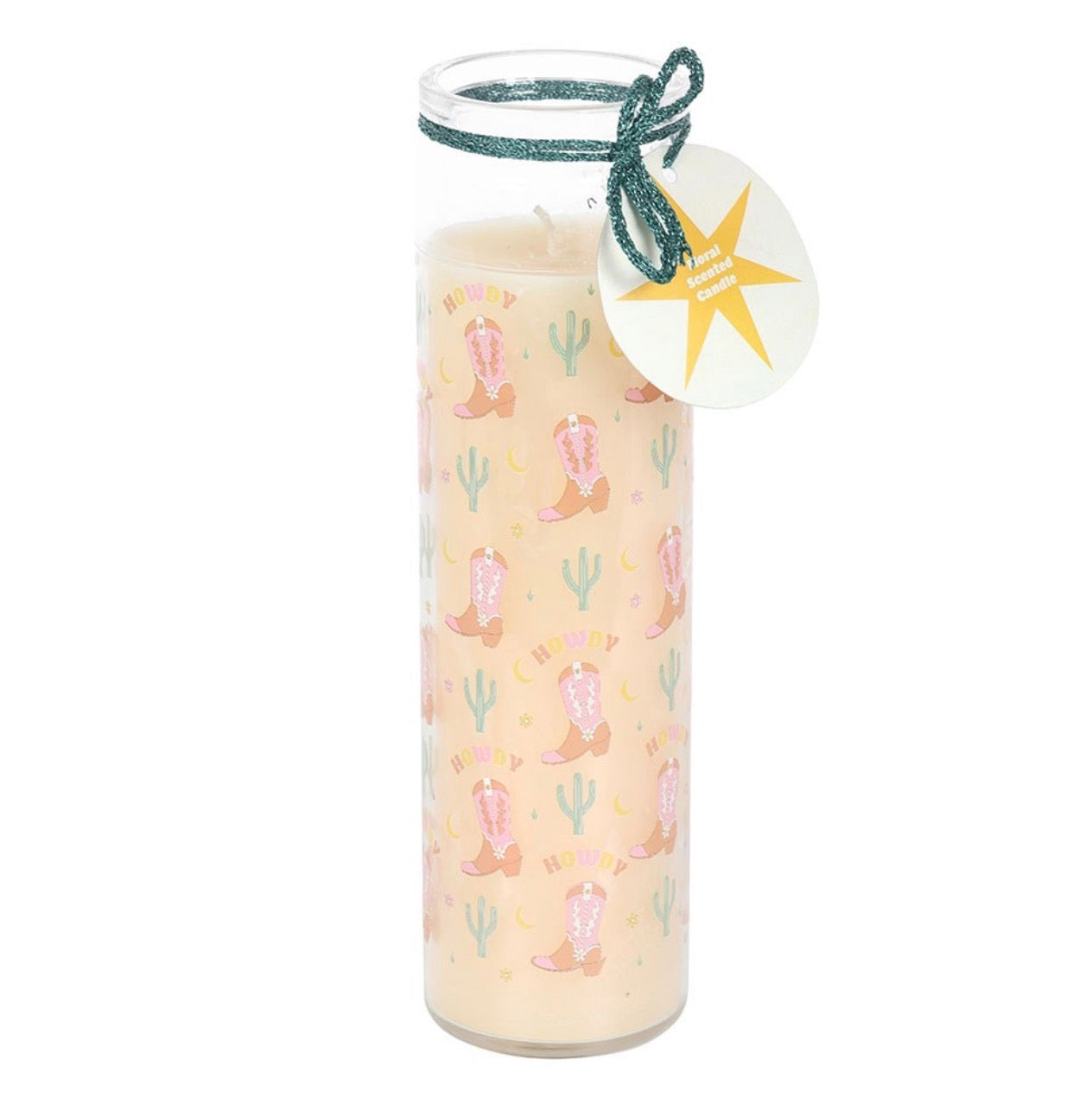 VELA DE TUBO FLORAL CON ESTAMPADO DE BOTAS DE VAQUERO HOWDY