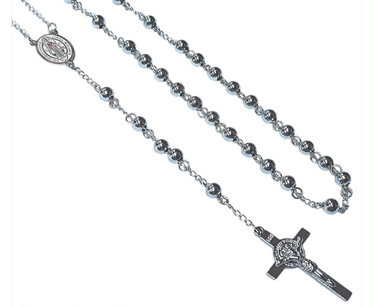 Collar Acero Inoxidable Plateado Rosario bolas 6mm
