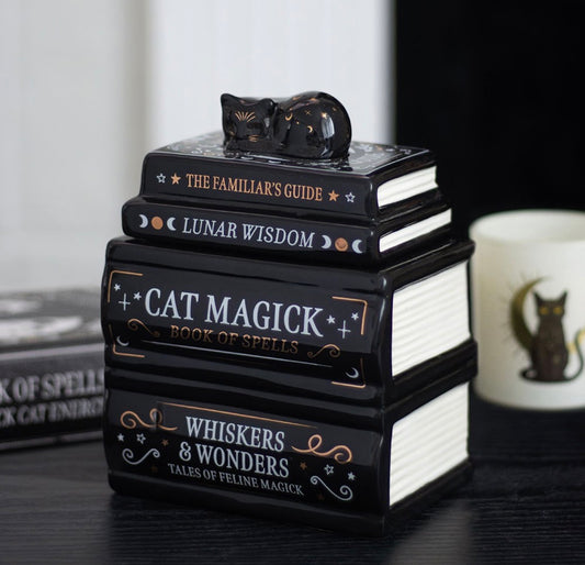 QUEMADOR DE ACEITE «BLACK CAT BOOK STACK» CON GATO