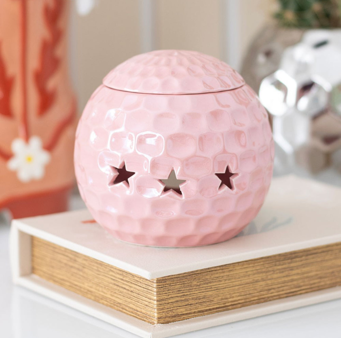 QUEMADOR DE ACEITE CON BOLA DE DISCOTECA ROSA
