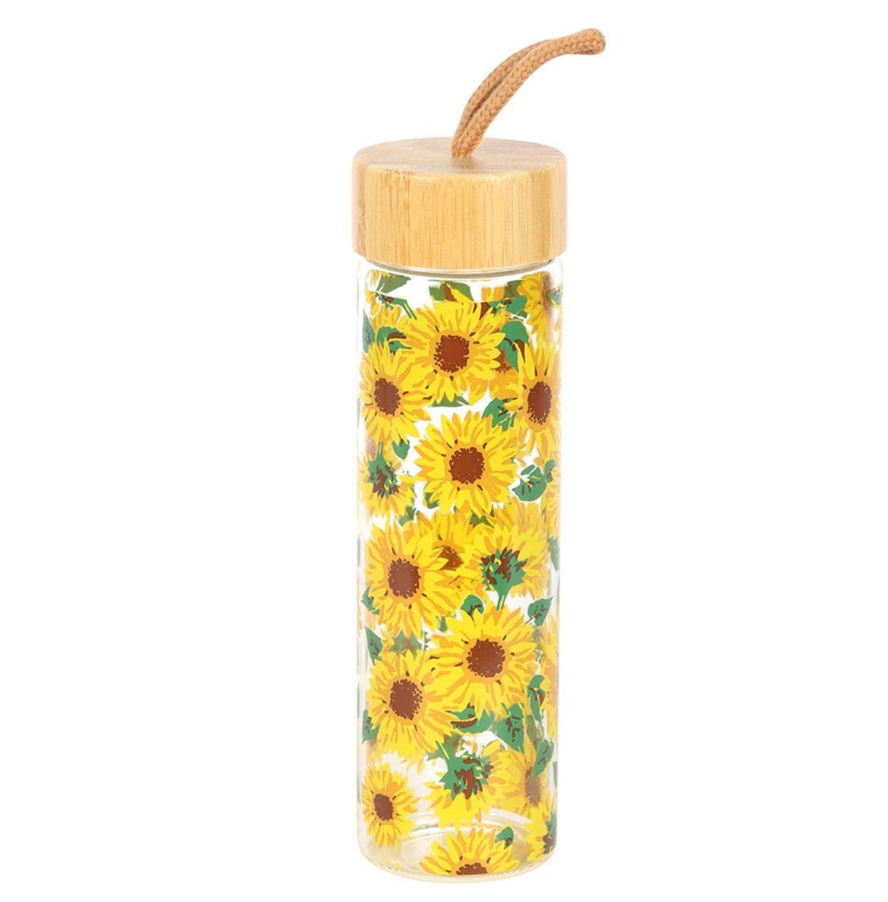 BOTELLA DE AGUA DE VIDRIO CON ESTAMPADO DE GIRASOL