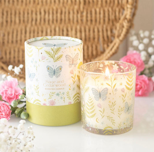 VELA LUNA BLOOM DE MARIPOSA, SALVIA Y MADERA DE CEDRO