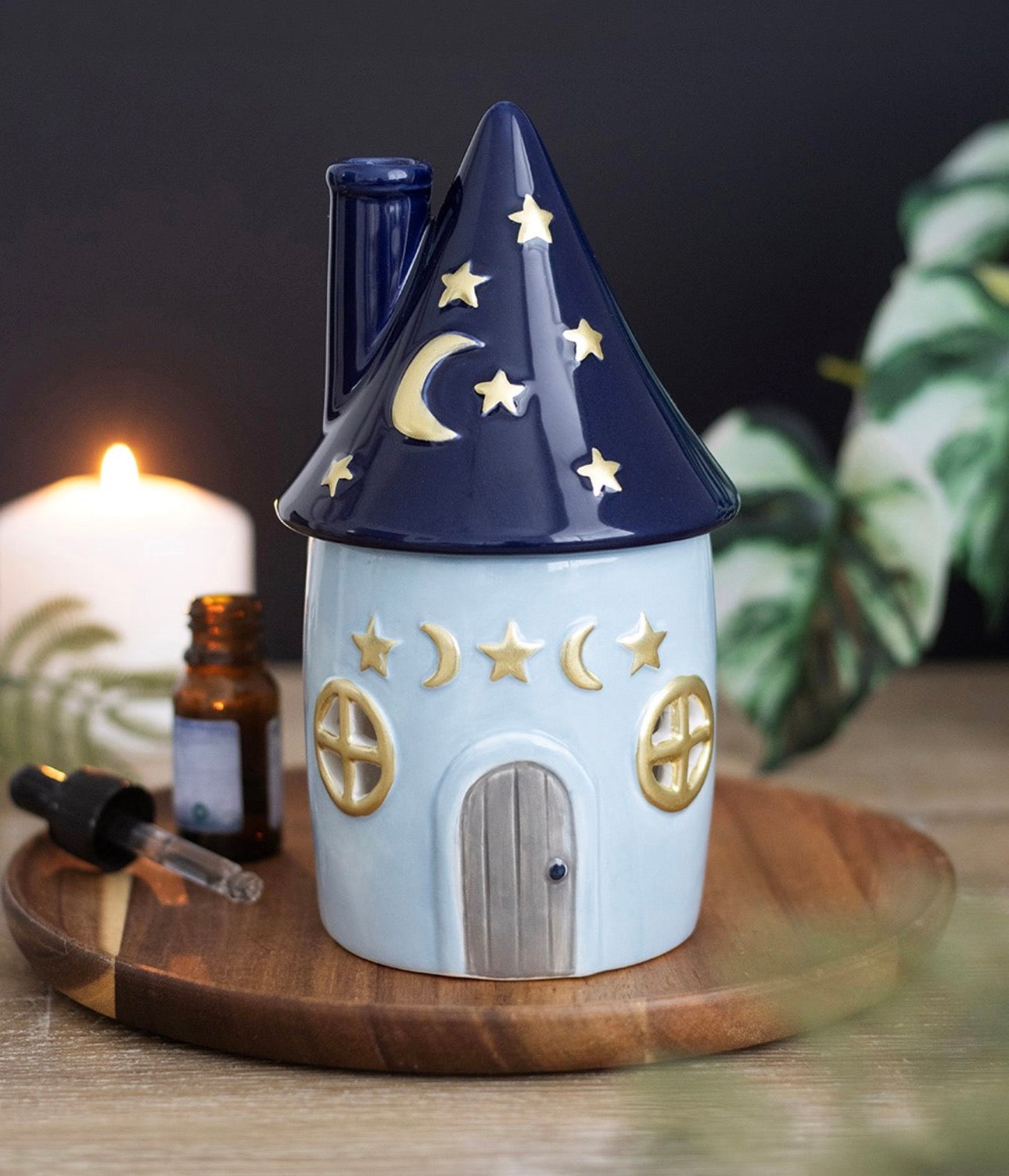 QUEMADOR DE ACEITE CELESTIAL CASA MÁGICA AZUL