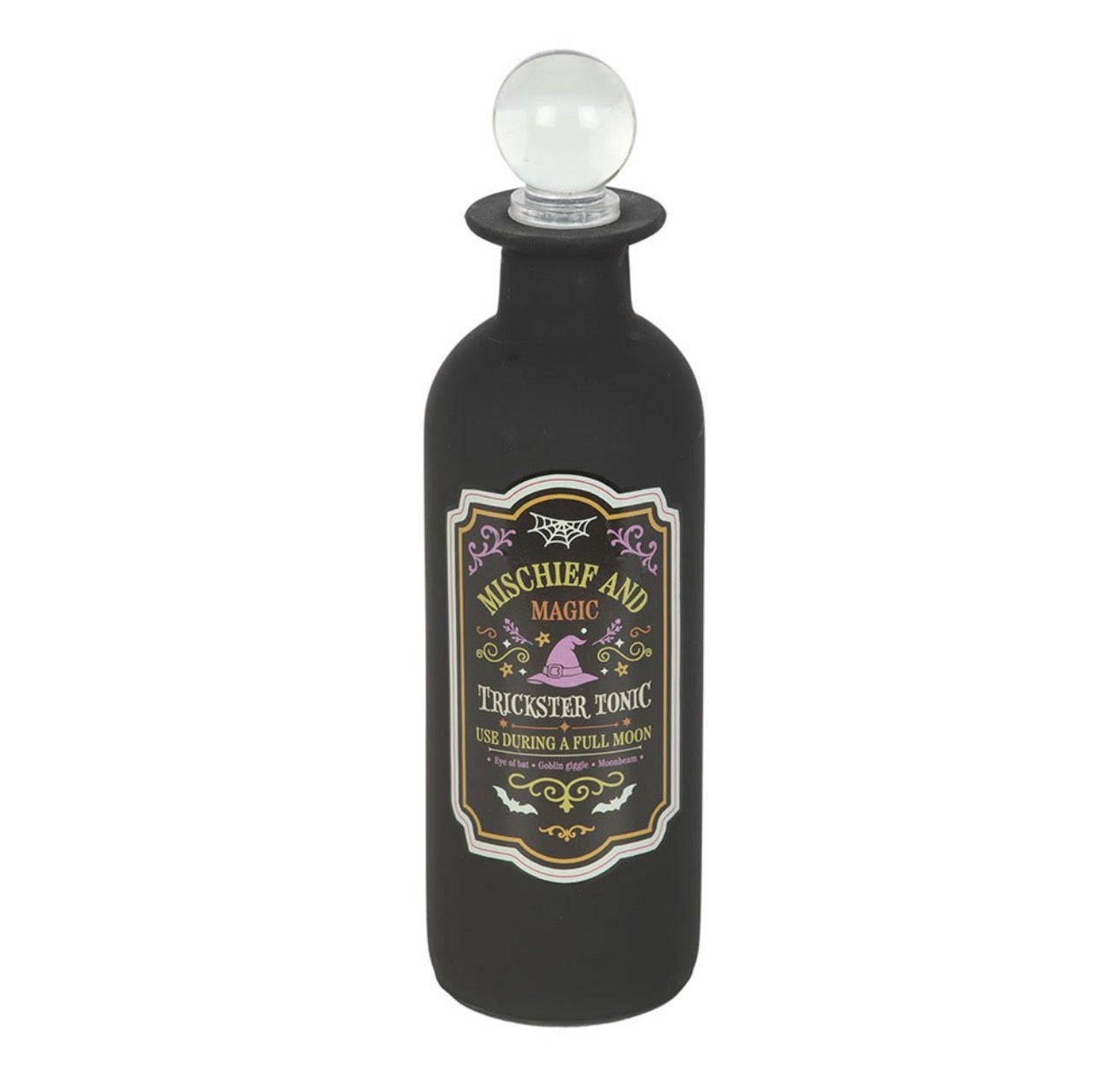 BOTELLA DE POCIÓN DE VIDRIO DECORATIVA DE TRAVESURAS Y MAGIA