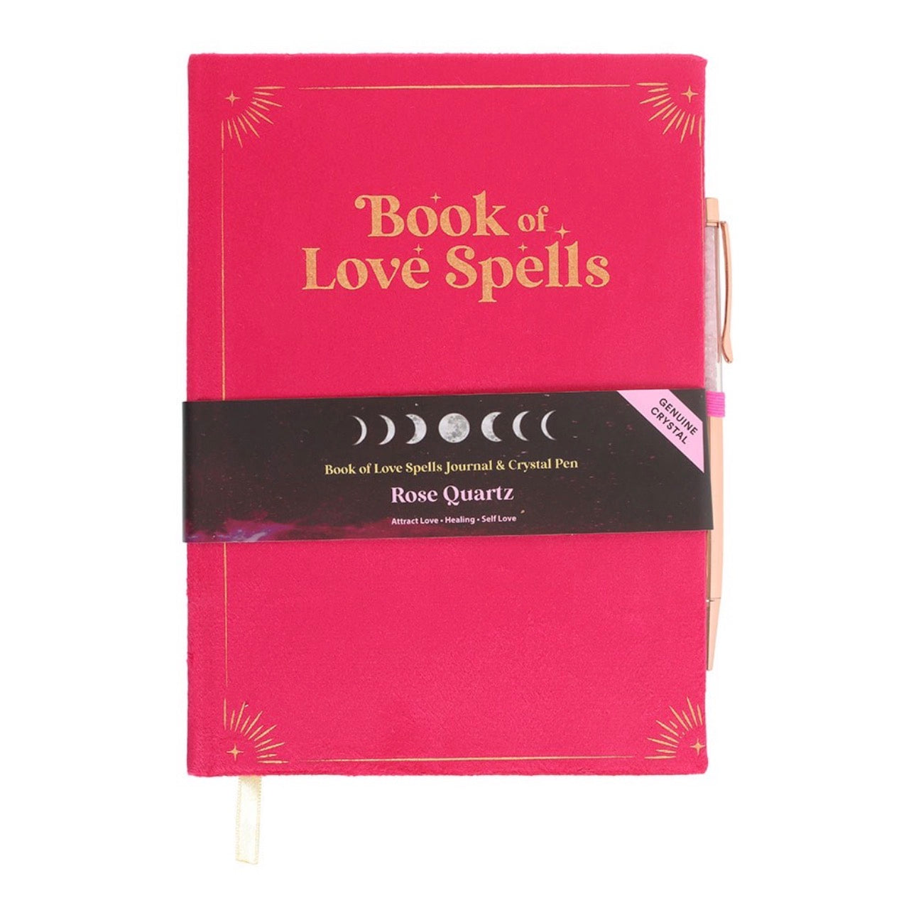Libreta DE HECHIZOS DE AMOR CON PLUMA DE CRISTAL DE CUARZO ROSA