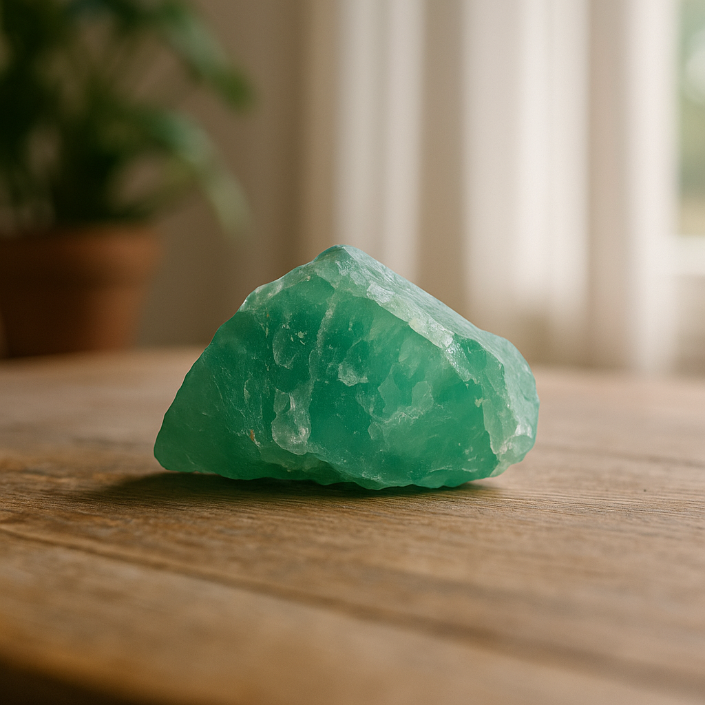 Mineral Fluorita Verde en bruto con pedestal