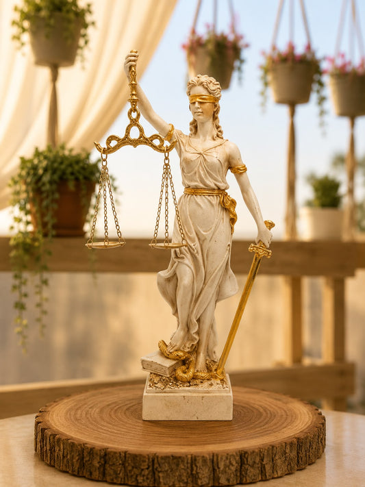 Figura En Resina Diosa De La Justicia 30x8 Cms Aprox Blanco