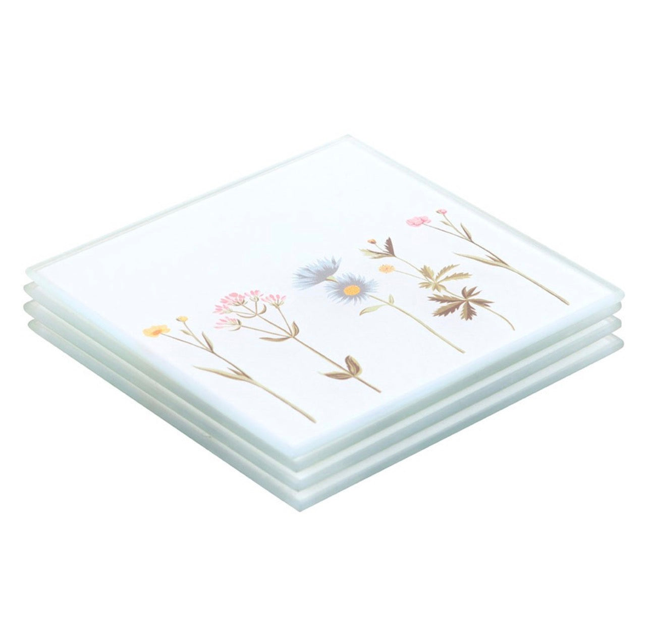 JUEGO DE POSAVASOS DE VIDRIO CON FLORES