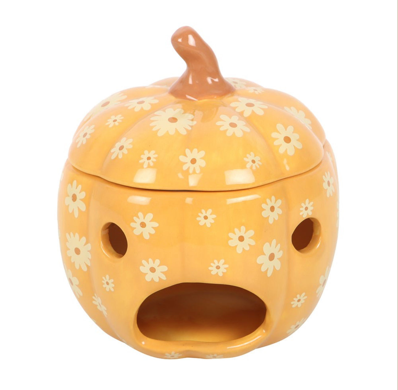 Quemador de aceite de calabaza con diseño floral