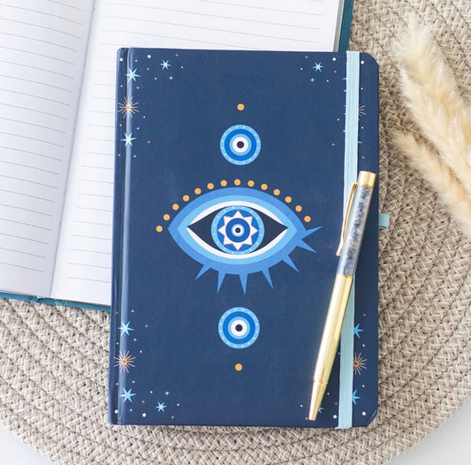 Libreta A5 OJO QUE TODO LO VE CON BOLÍGRAFO CON CHIPS DE CRISTAL