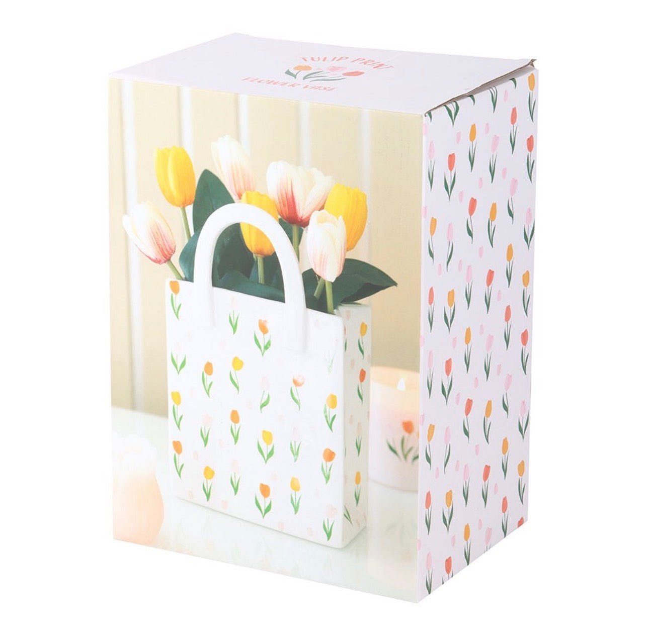 FLORERO DE CERÁMICA CON ESTAMPADO DE TULIPÁN EN FORMA DE BOLSA