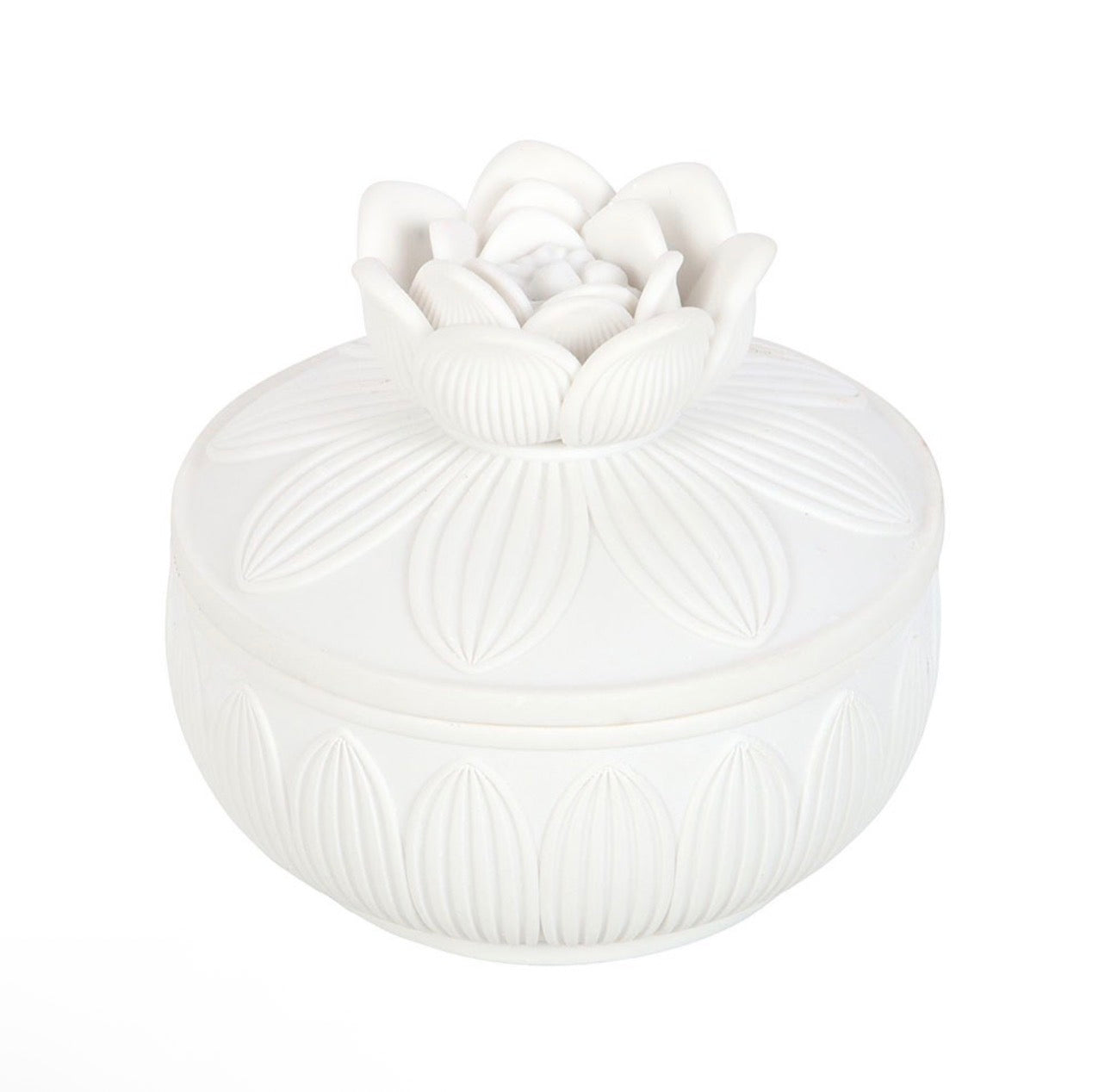 CAJA PARA JOYAS CON FORMA DE FLOR DE LOTO BLANCA