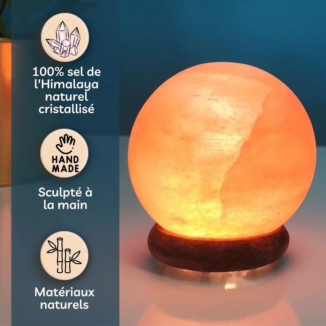 Lámpara de Esfera (Luna llena) de Sal del Himalaya en USB - Tallada a Mano