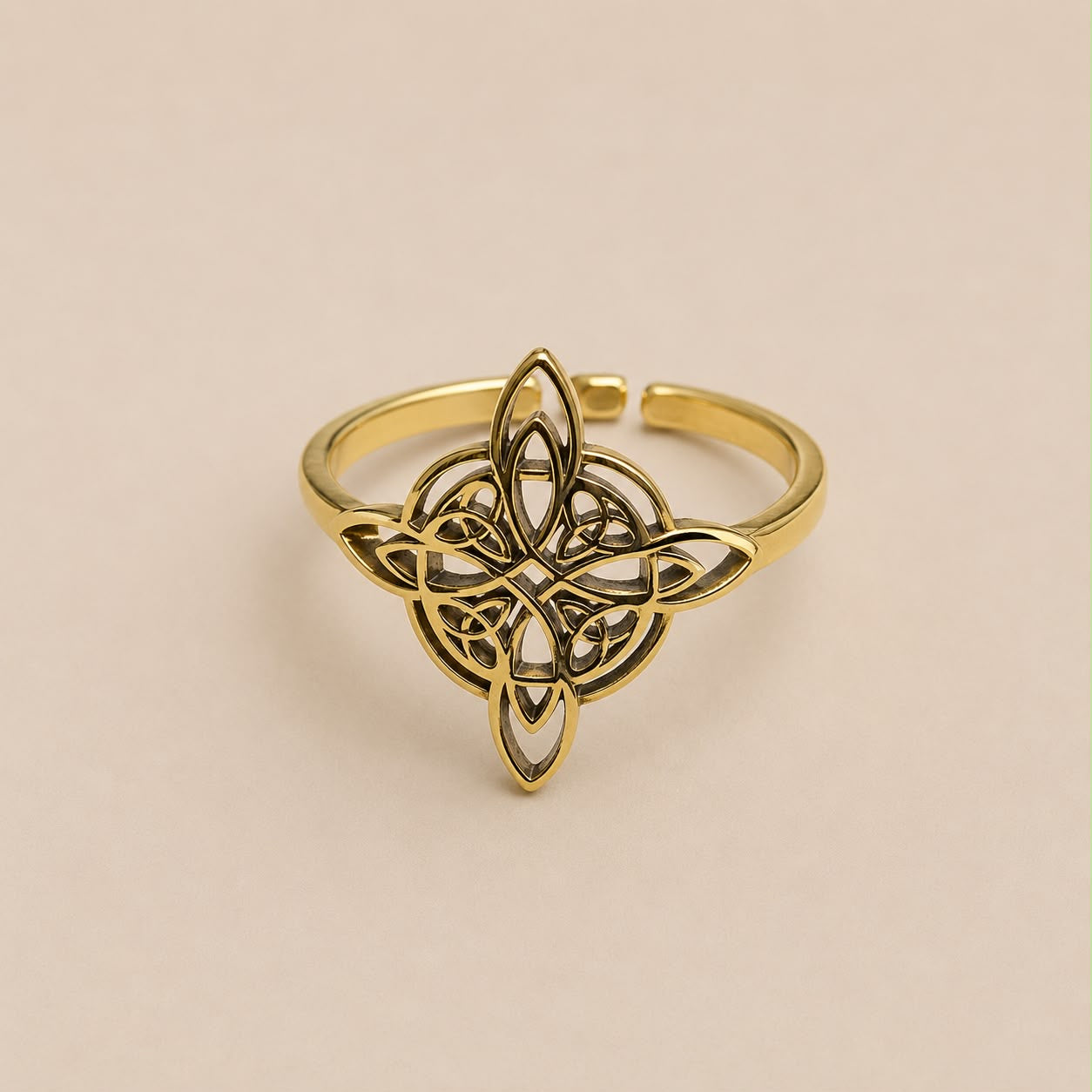 Anillo Acero Dorado Adaptable Nudo De Brujas