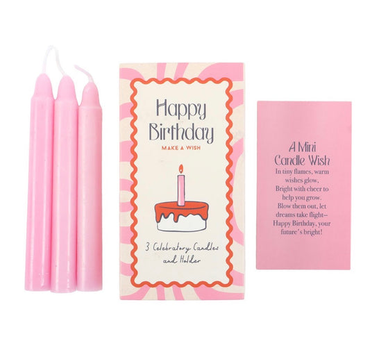 Juego de 3 velas sin aroma de Feliz Cumpleaños en caja