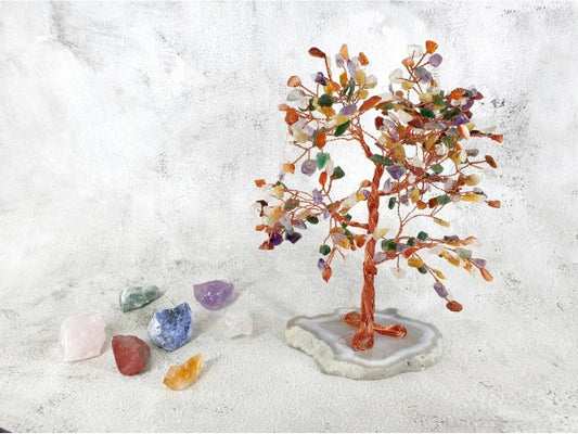 Árbol Multicolor con Base de Ágata Grande