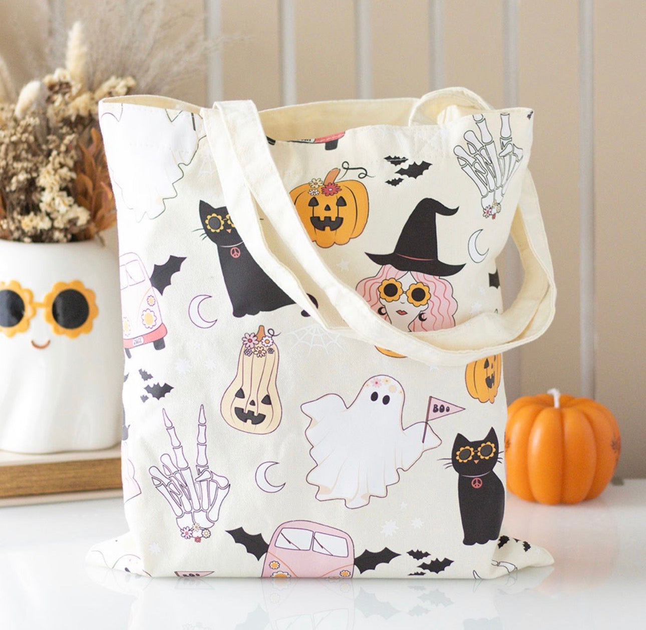 TOTE BAG DE POLIALGODÓN CON ESTAMPADO DE FANTASMAS