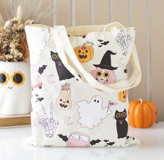 TOTE BAG DE POLIALGODÓN CON ESTAMPADO DE FANTASMAS