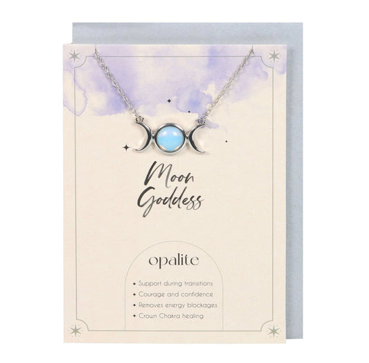 TARJETA DE FELICITACIÓN CON COLLAR DE TRIPLE LUNA DE OPALITA