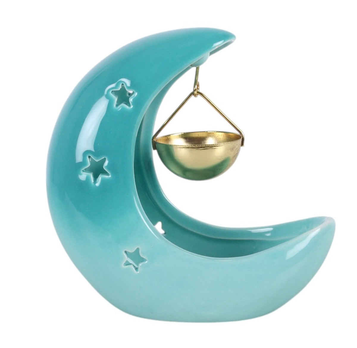QUEMADOR DE ACEITE COLGANTE CON FORMA DE LUNA CRECIENTE EN AZUL PASTEL
